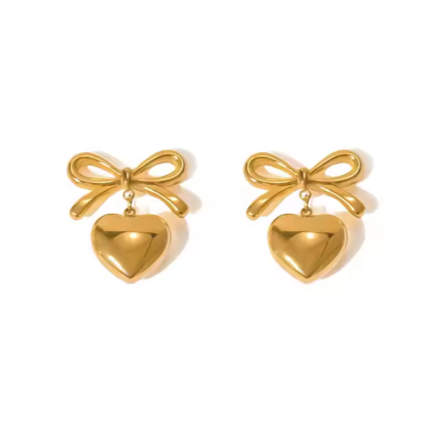 LILY Bow-Heart Necklace & Earrings Set