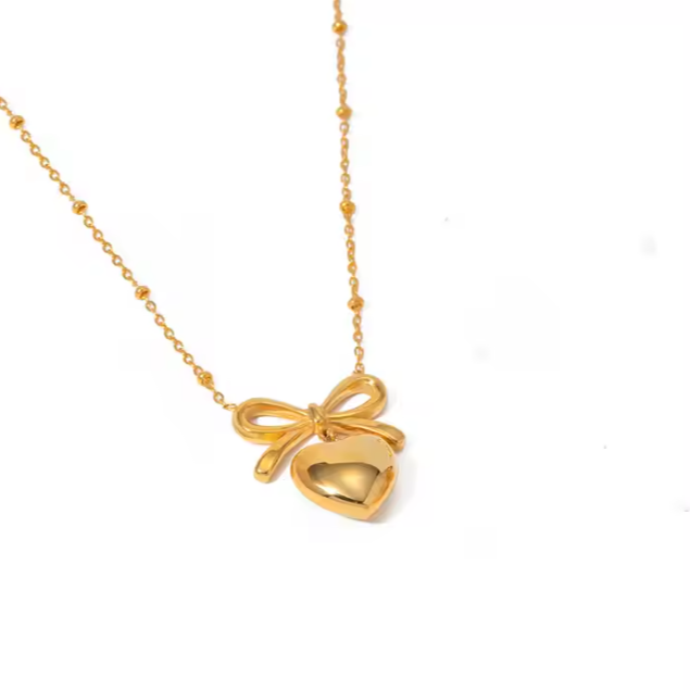 LILY Bow-Heart Necklace & Earrings Set