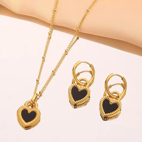 LYLA Double Sided Necklace & Earrings Set - Black and White