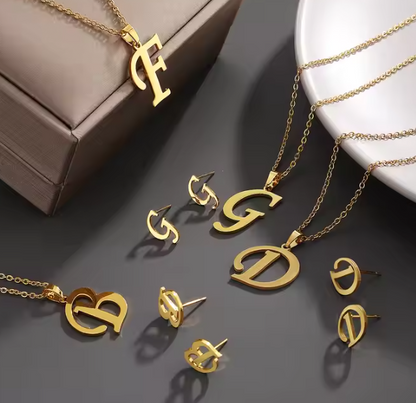 OLIVIA Minimalist Letter Necklace & Earrings Set