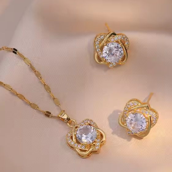 STEPHANIE Double Heart Necklace & Earrings Set