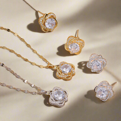 STEPHANIE Double Heart Necklace & Earrings Set