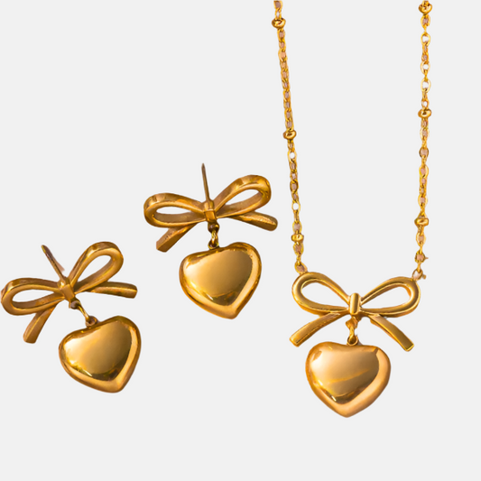 LILY Bow-Heart Necklace & Earrings Set