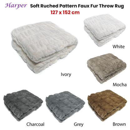 Harper Soft Ruched Pattern Faux Fur Throw Rug 127 x 152 cm Grey