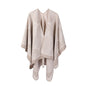 Khaki Geometric Print Cape - Cozy Knit Poncho for Women (165x130cm)