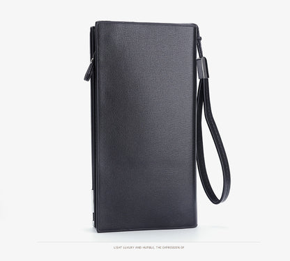 Brown Men's Business Casual Long Wallet Clutch - PU Leather Large Capacity Phone & Card Holder with Wrist Strap