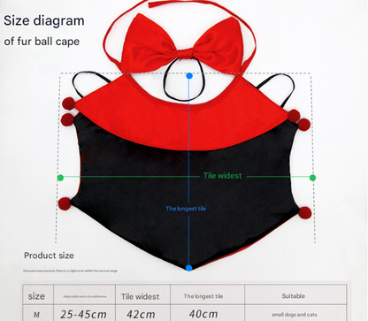 Purpie Regal Vampire Pet Cape | Halloween & Christmas Costume Cloak with Bow & Pom-Poms for Dogs and Cats(Size M)