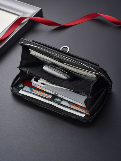 Brown Classic Long Zipper Wallet Clutch - Large Capacity PU Leather Phone & Card Holder with Wrist Strap